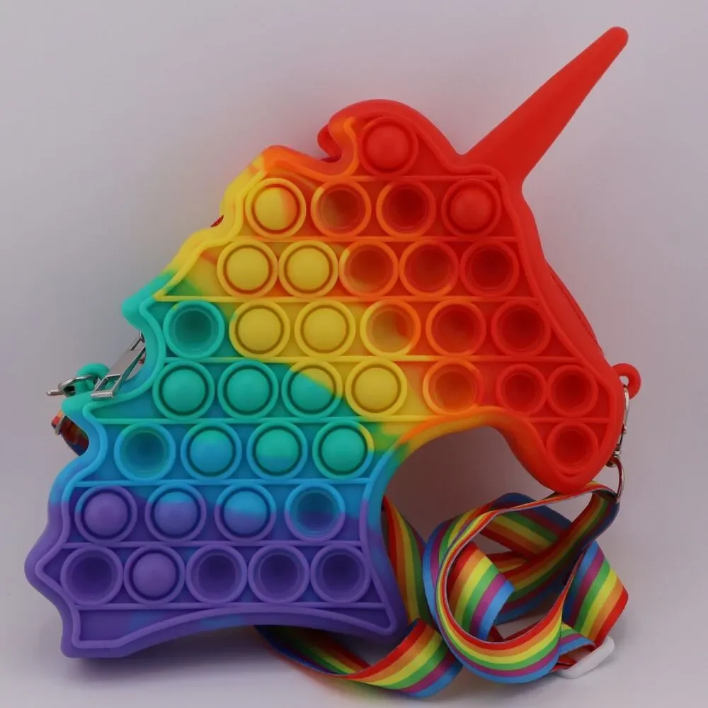 Popper Stress Relief Fidget Toy Rainbow Unicorn Kids Mini Crossbody Shoulder Bag